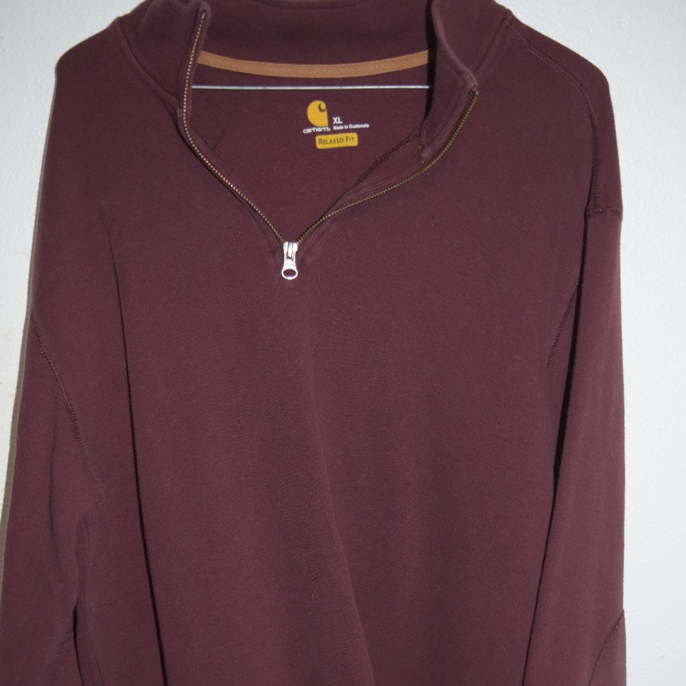 Carhartt Mens 1/4 Zip XL Maroon Long Sleeve Pullover Sweater